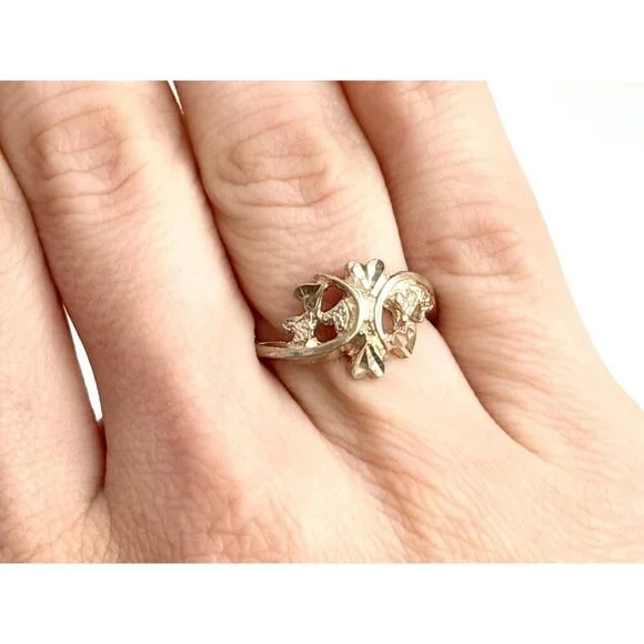 Multi Heart Shaped Carved Love Themed Sterling Silver 925 Vintage Ring - sz 6 - Picture 12 of 14